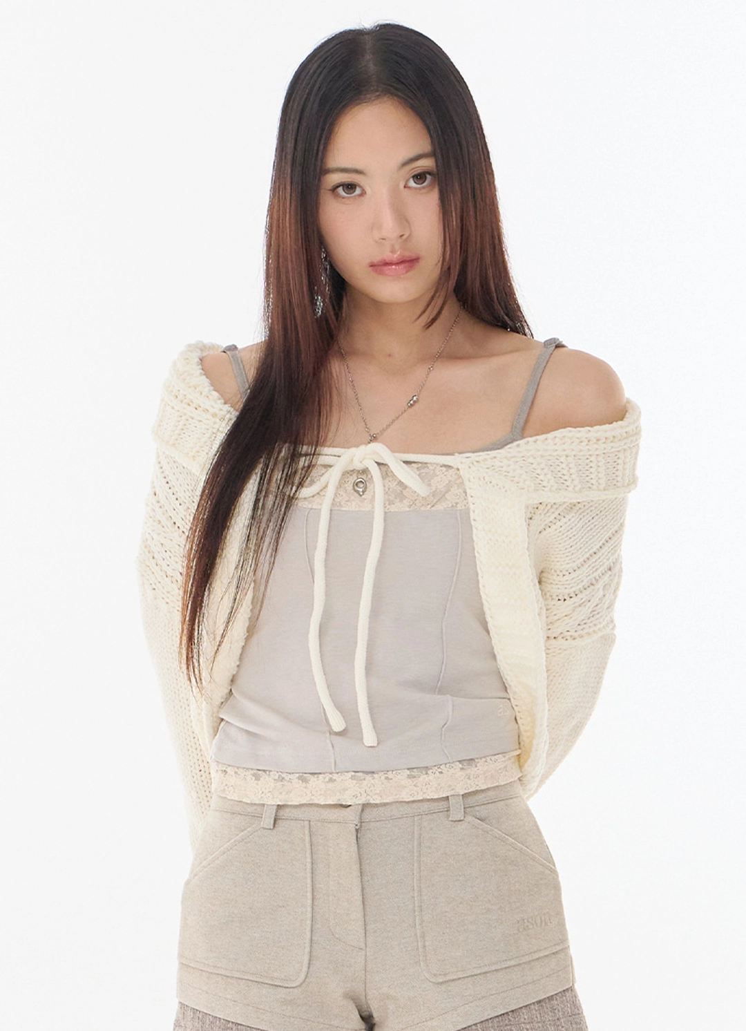 애즈온 BRAID SHAWL CARDIGAN / IVORY 상품 이미지 1