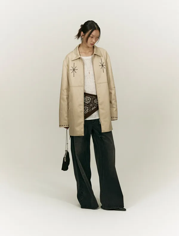 BOHEMIAN STITCH HALF COAT PADDING [BEIGE]
