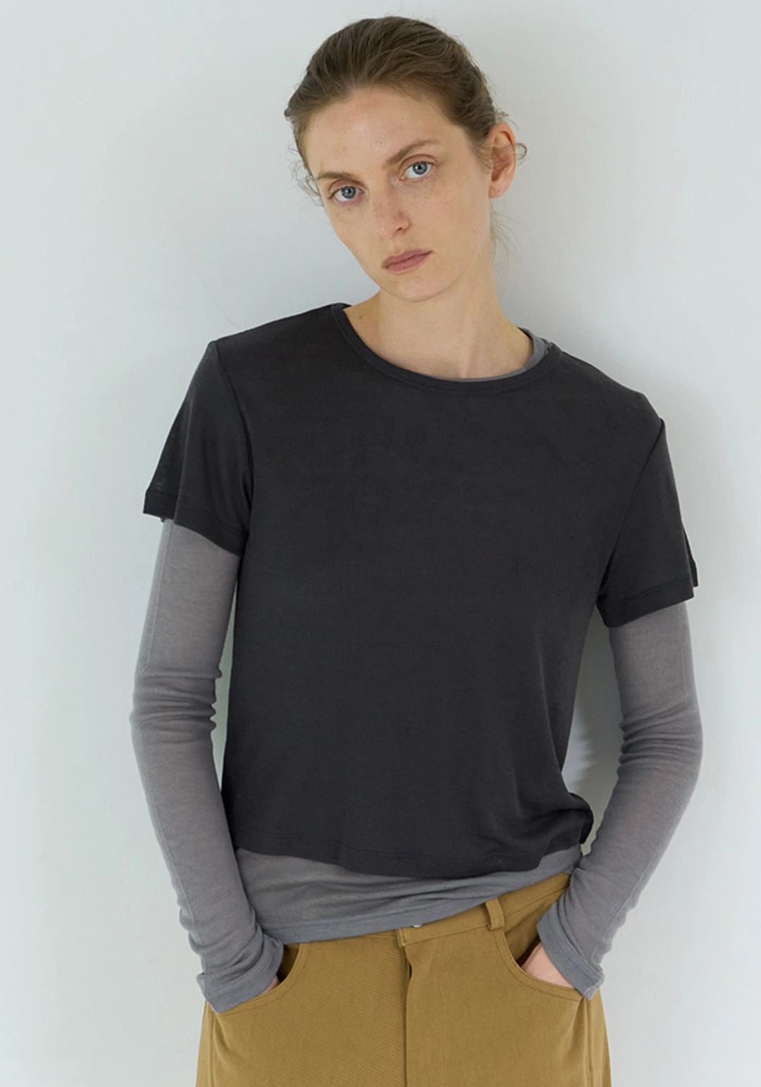 이브세이지 Wool half tee (Charcoal) 상품 이미지 2