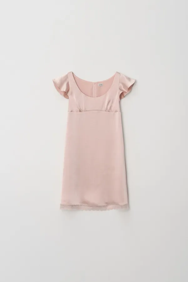 Satin Lace Detail Dress (pink)