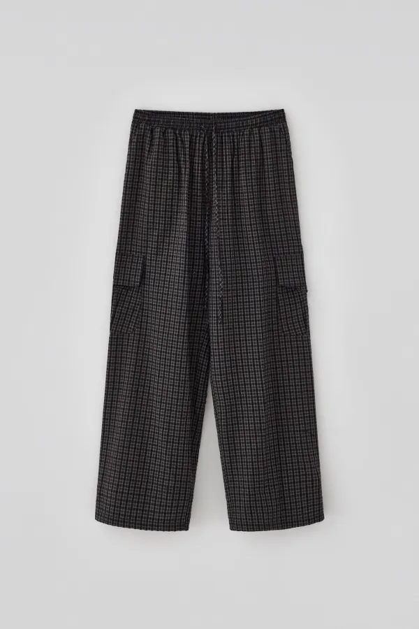 T/T Light check banding pants (black)