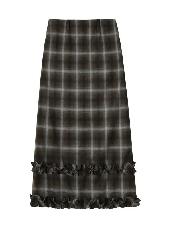 FRILL MAXI SKIRT (BROWN)