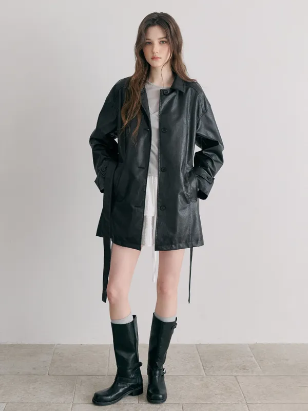 Faux Leather Half Jacket, Black