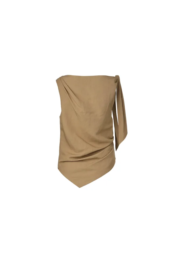 [2nd REORDER] LINEN DRAPING TIED BLOUSE [BEIGE]