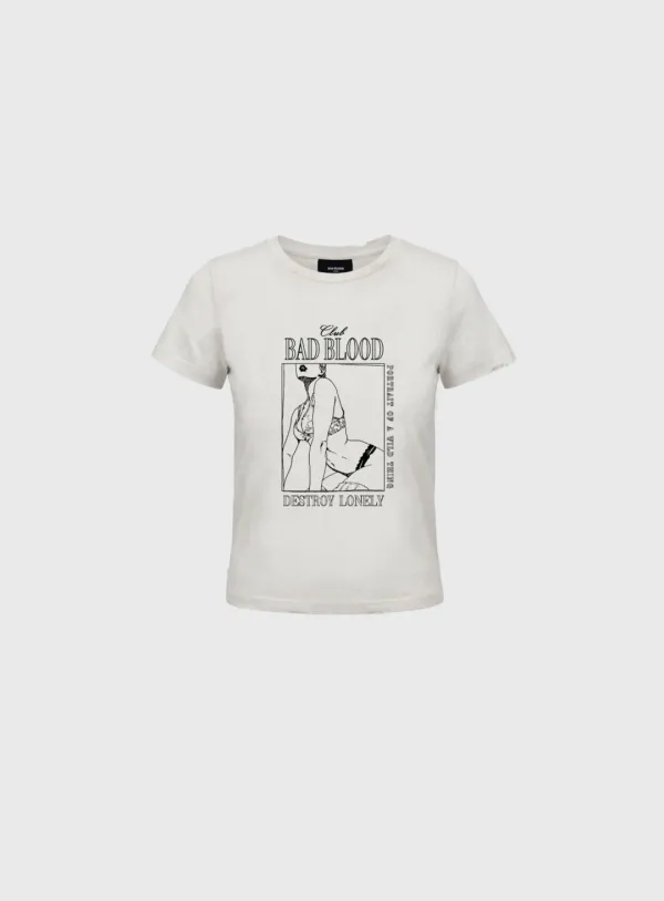 [w-tee26-140] Lonely Girl Short Sleeve T-Shirt - White