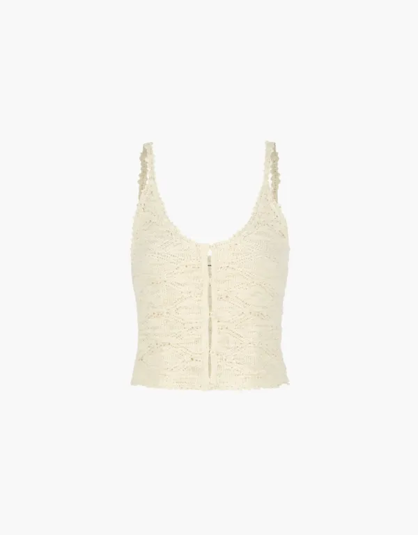 crochet sleeveless knit top - ivory