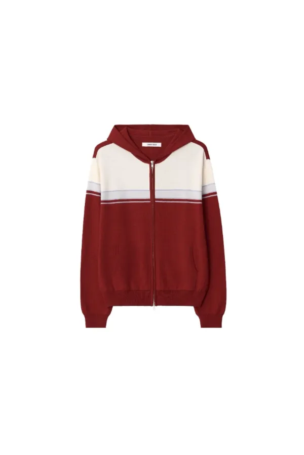 Stripe knit zip-up - Red