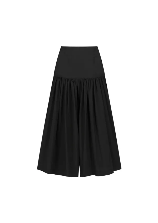 Shirring Culotte Pants, Black