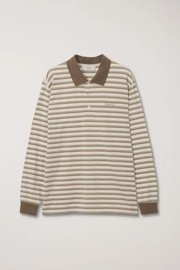 UNISEX MULTI STRIPE COLLARED T-SHIRT BEIGE STRIPE
