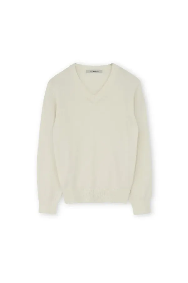 W Extra Super Fine V Neck Knit, Ivory