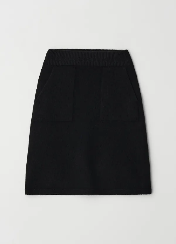 Wholegarment merino wool H-line knit skirt_BLACK