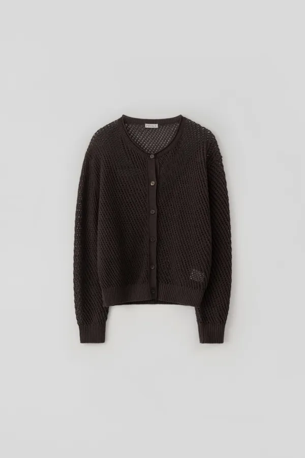 Loose Round Neck Knit Cardigan_Brown