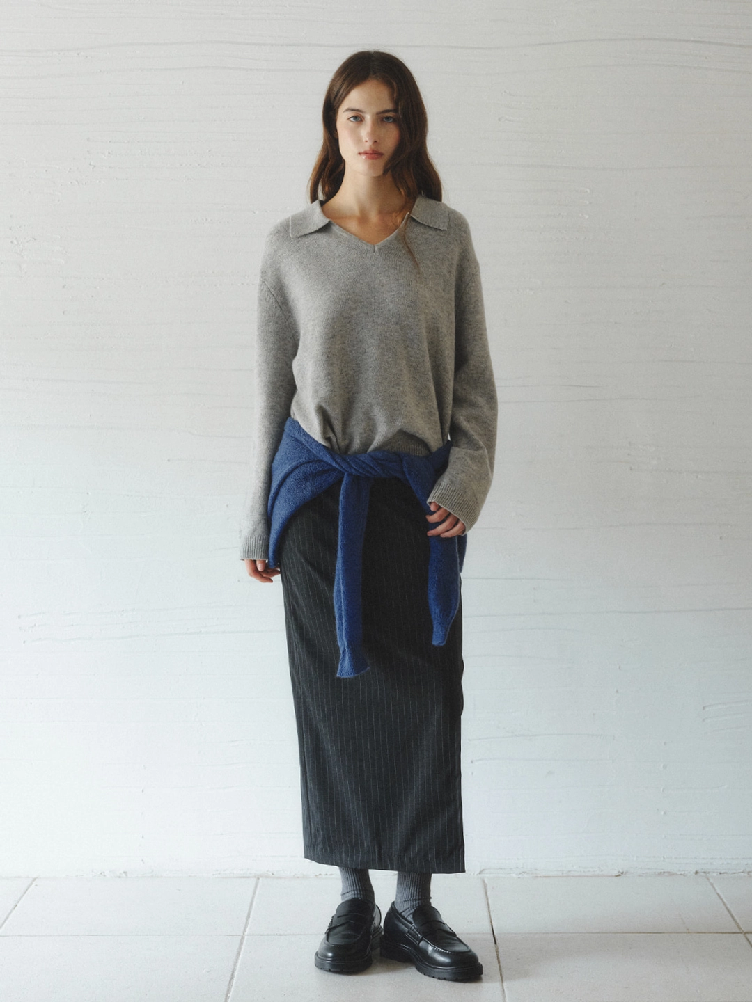 르니나 TREE stripe H-line skirt_charcoal 상품 이미지 1