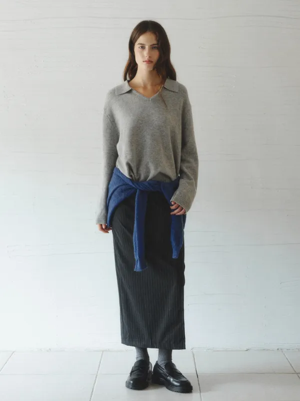 TREE stripe H-line skirt_charcoal
