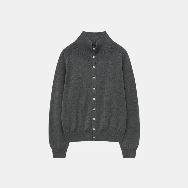 SIKN2152 울 블렌드 하이넥 니트 가디건_Melange gray