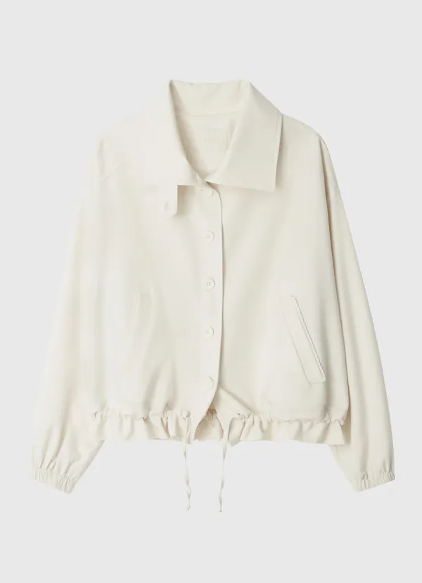 Lace back label ribbon string blouson - cream