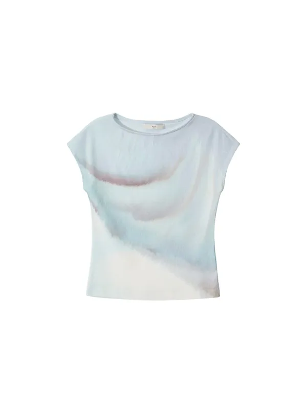 Print Cap Sleeve Top Sky Blue