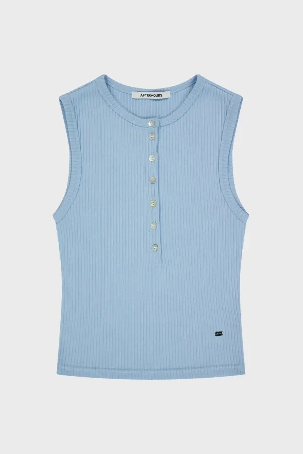 BUTTON UP SLEEVELESS TOP (BLUE)