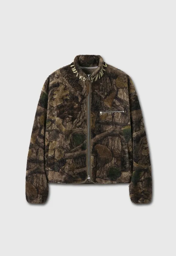 Leaf Camo Printed Fleece Jacket_ Brown