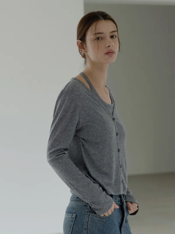 Combination wool cardigan - Grey