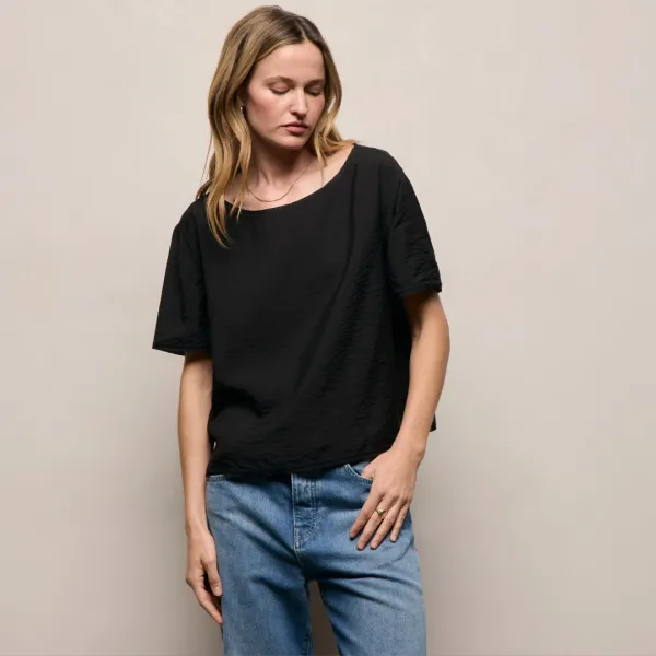 Modal Silk Blend Drop Shoulder Blouse - Black