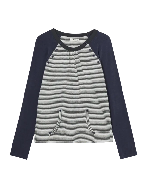 BUTTON SHIRRING POCKET TEE [CHARCOAL]