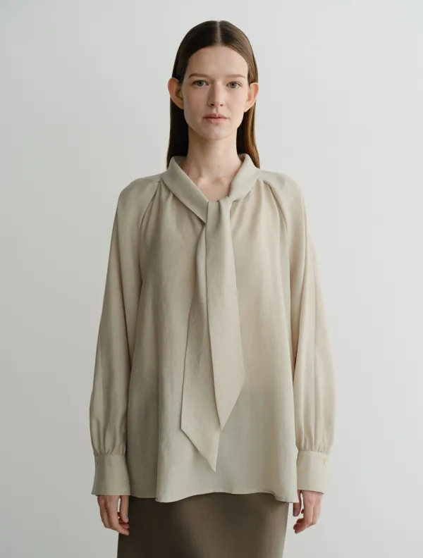 Tie Shirring Blouse (Beige)