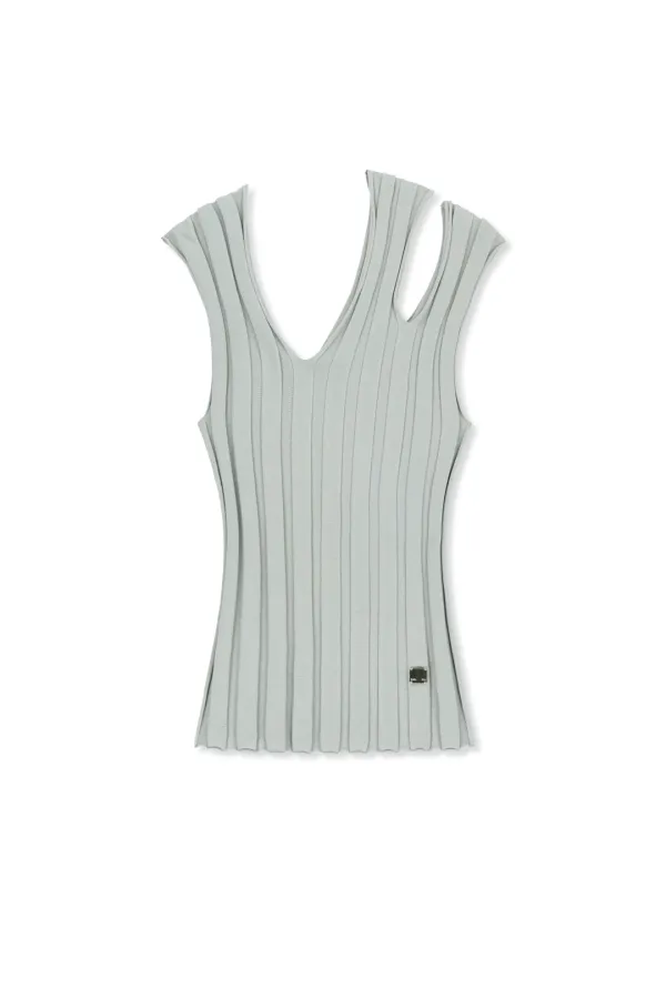 CUT OUT SLEEVELESS KNIT TOP IN LIGHT GREY