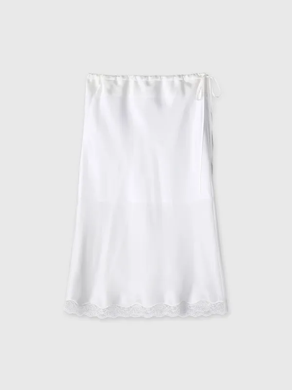 (W) SILK MIDI SKIRT_ OFF WHITE