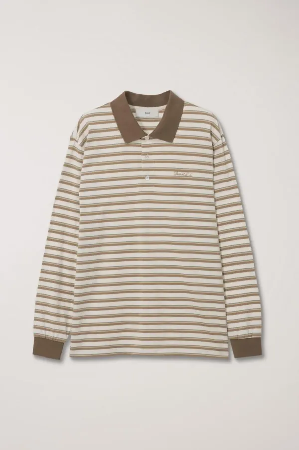 UNISEX MULTI STRIPE COLLARED T-SHIRT BEIGE STRIPE