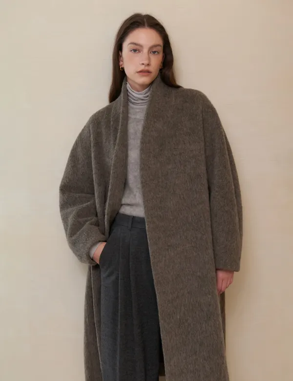 Soft Alpaca Shawl Collar Coat (Etoupe)