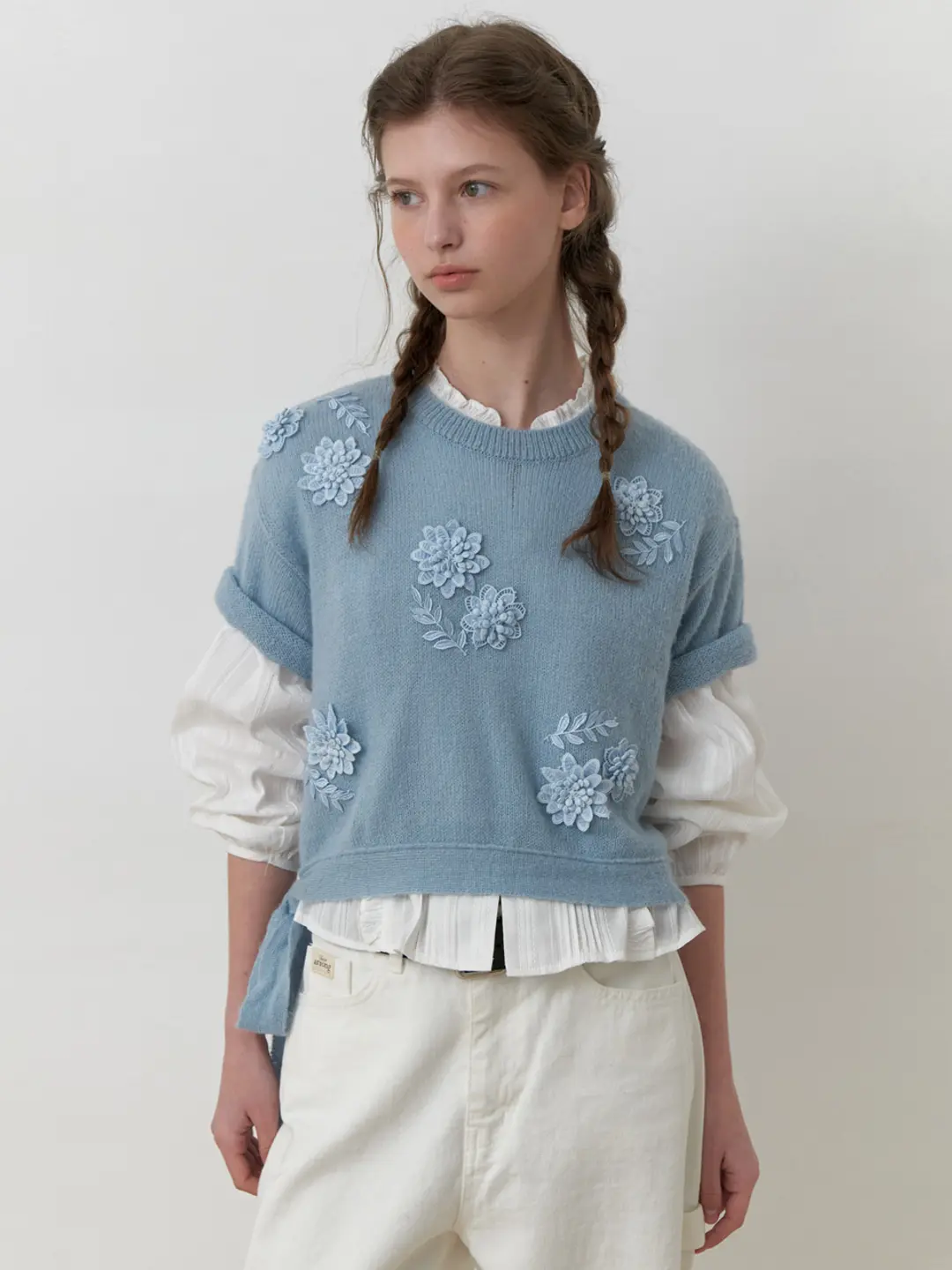 A FLOWER MOHAIR KNIT TOP_LIGHT BLUE