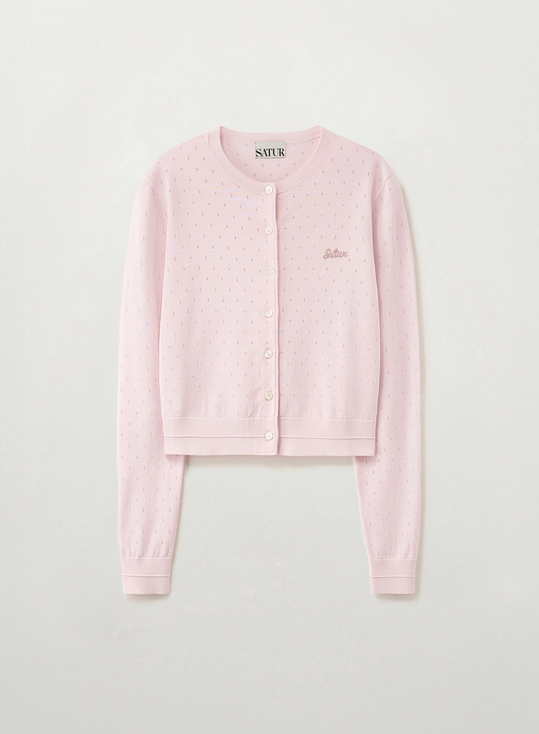 세터 (W) Pointel Crewneck Cardigan - Light Pink 상품 이미지 1