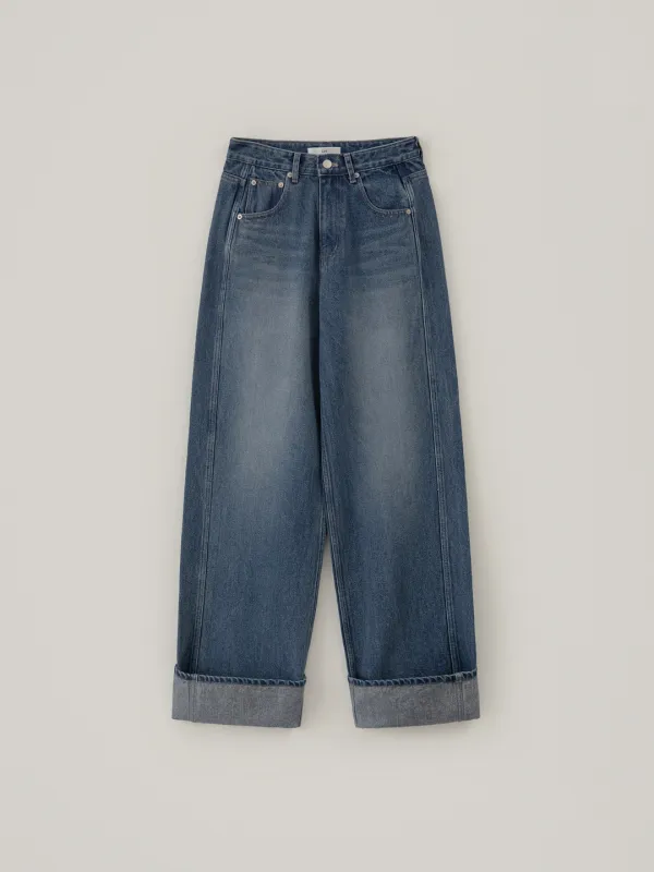 Roll-Up Wide Denim - Middle Blue