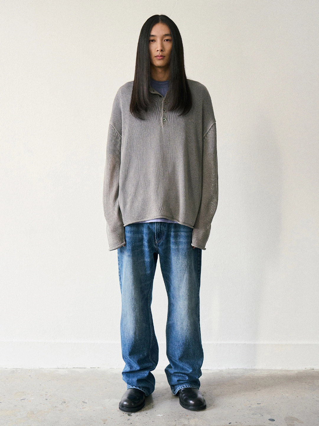 파르티멘토 Cut-off Henley Neck Knit_Gray 상품 이미지 2