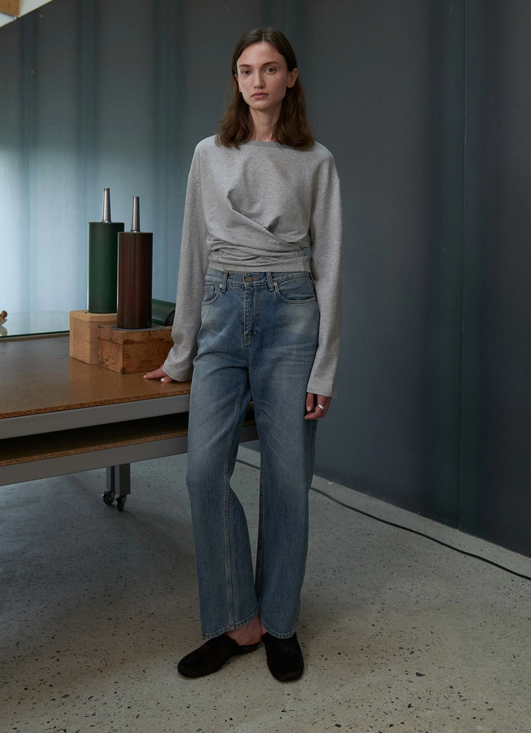 스텝어라운드 Loose fit wrap long sleeve t-shirts_M/GREY 상품 이미지 2