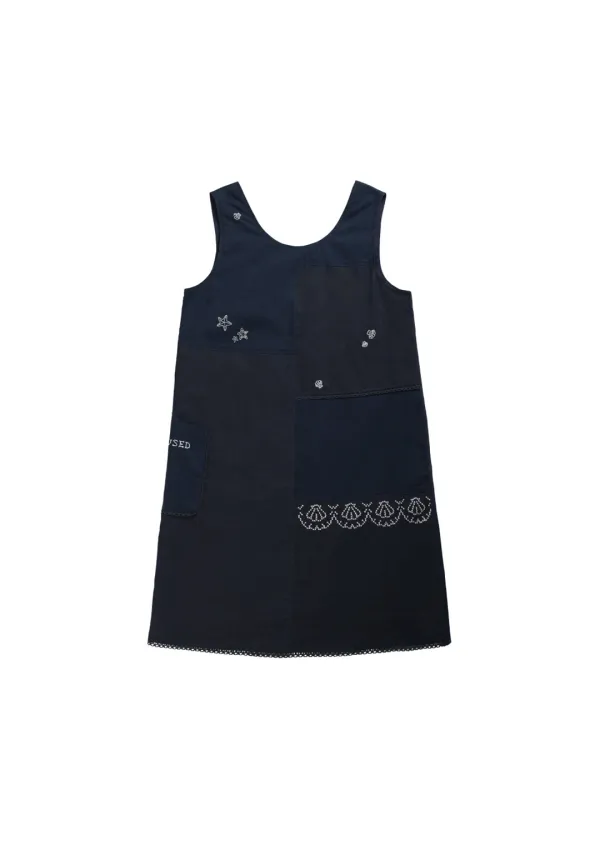 Mused Hand EMB Linen Dress - Navy