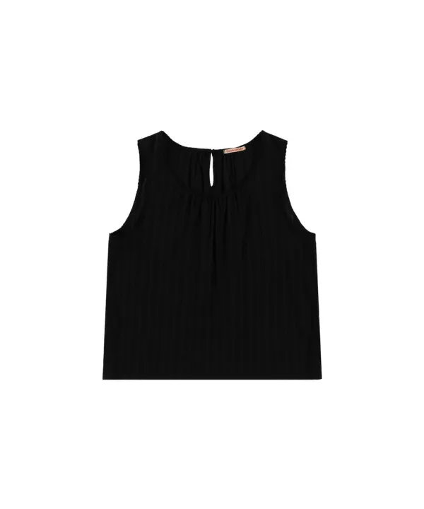 A3592 스트라이프 슬리브리스 탑_Black