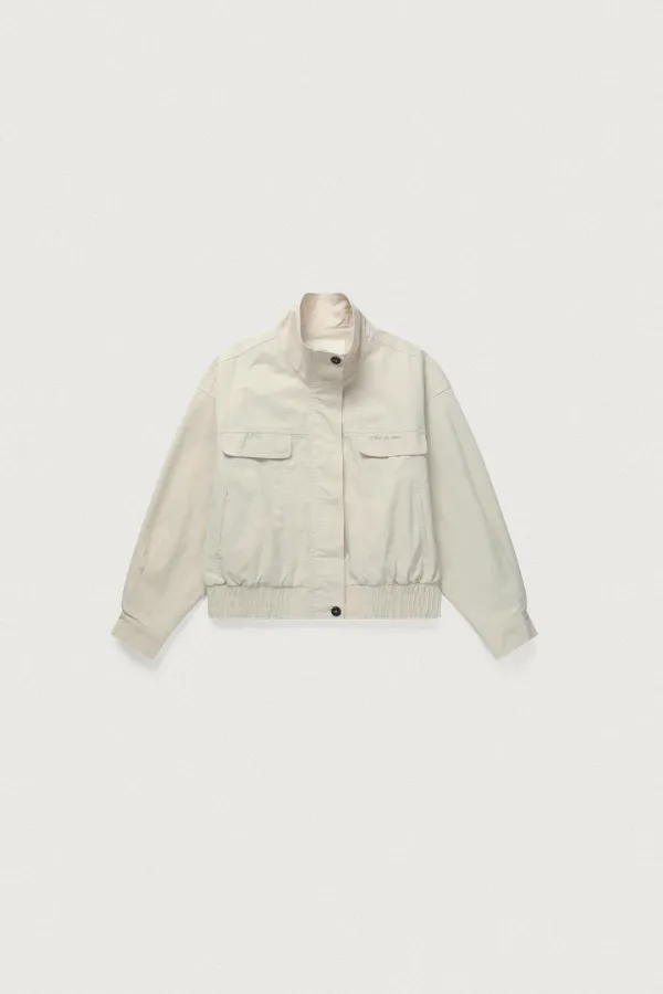 HIGH-NECK COTTON WASHED BOMBER JUMPER [LIGHT BEIGE]
