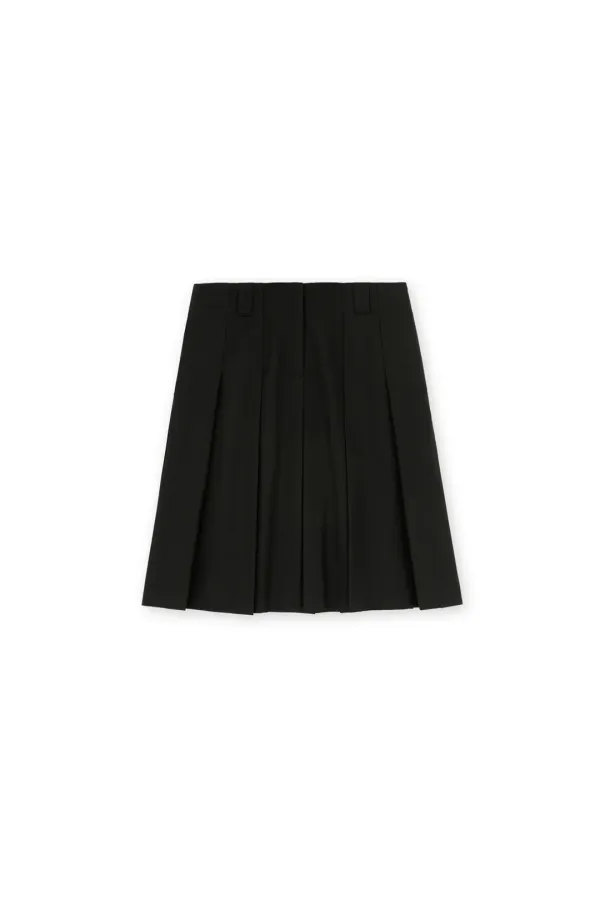W Pleats Midi Skirt, Black