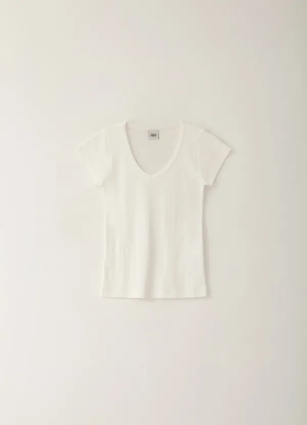 Cozy V-neck Short T-shirt - White