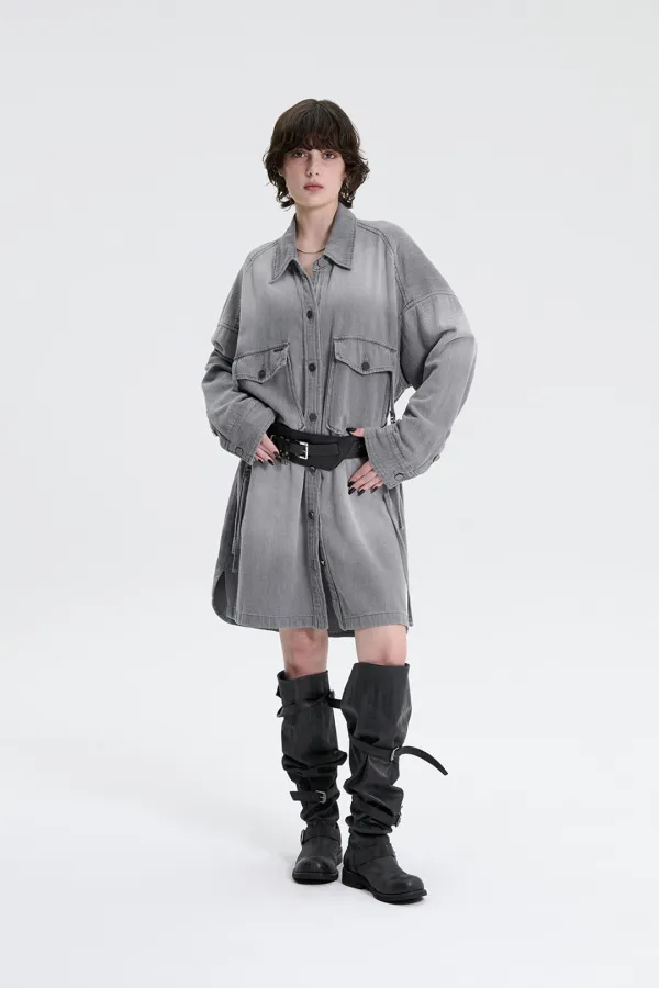 Washed Denim Strap One-piece [ Gray ]