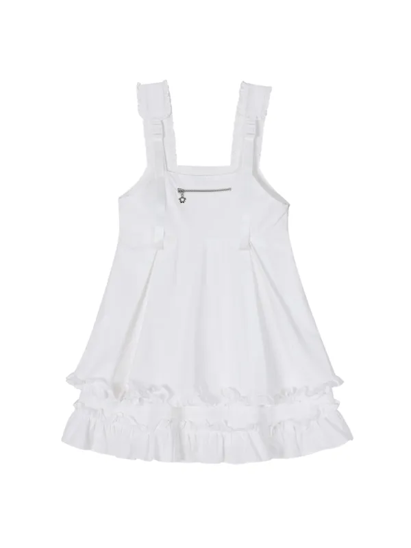 BUCKLE STRAP FRILL DRESS_WHITE
