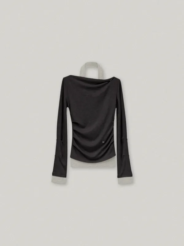 LIGNE OFF SHOULDER LONG SLEEVE SET (CHARCOAL)[10월 30일 예약배송]