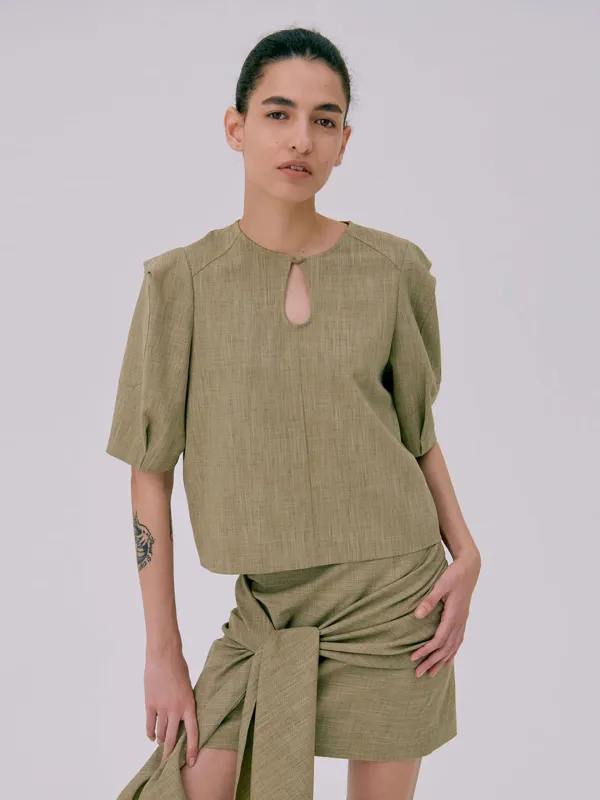 Puff Sleeve Blouse_Brown