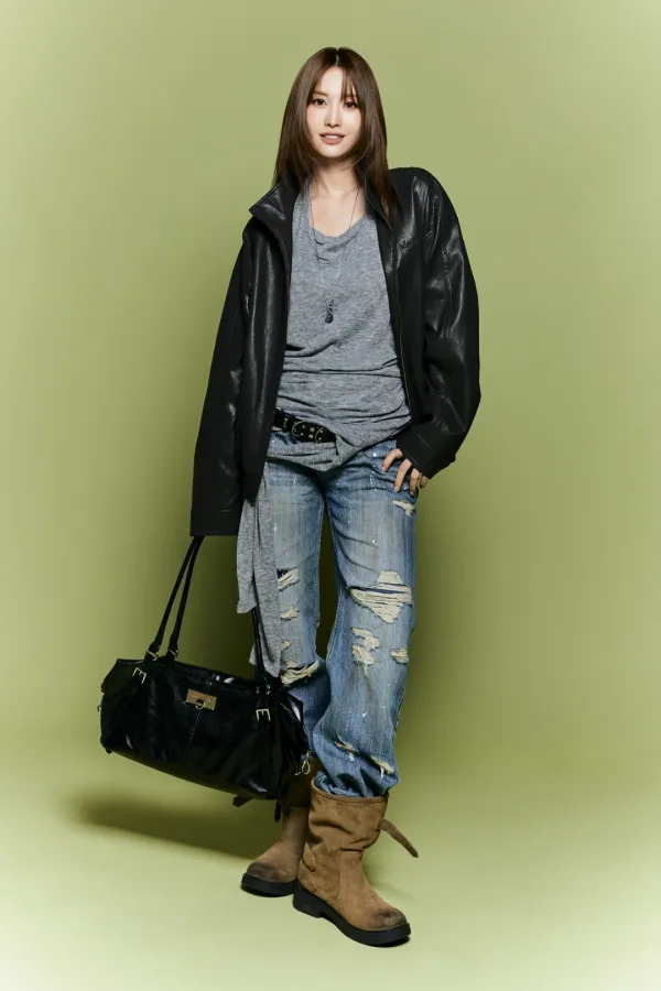 SLUB DAMAGE BOOTCUT DENIM PANTS IN BLUE