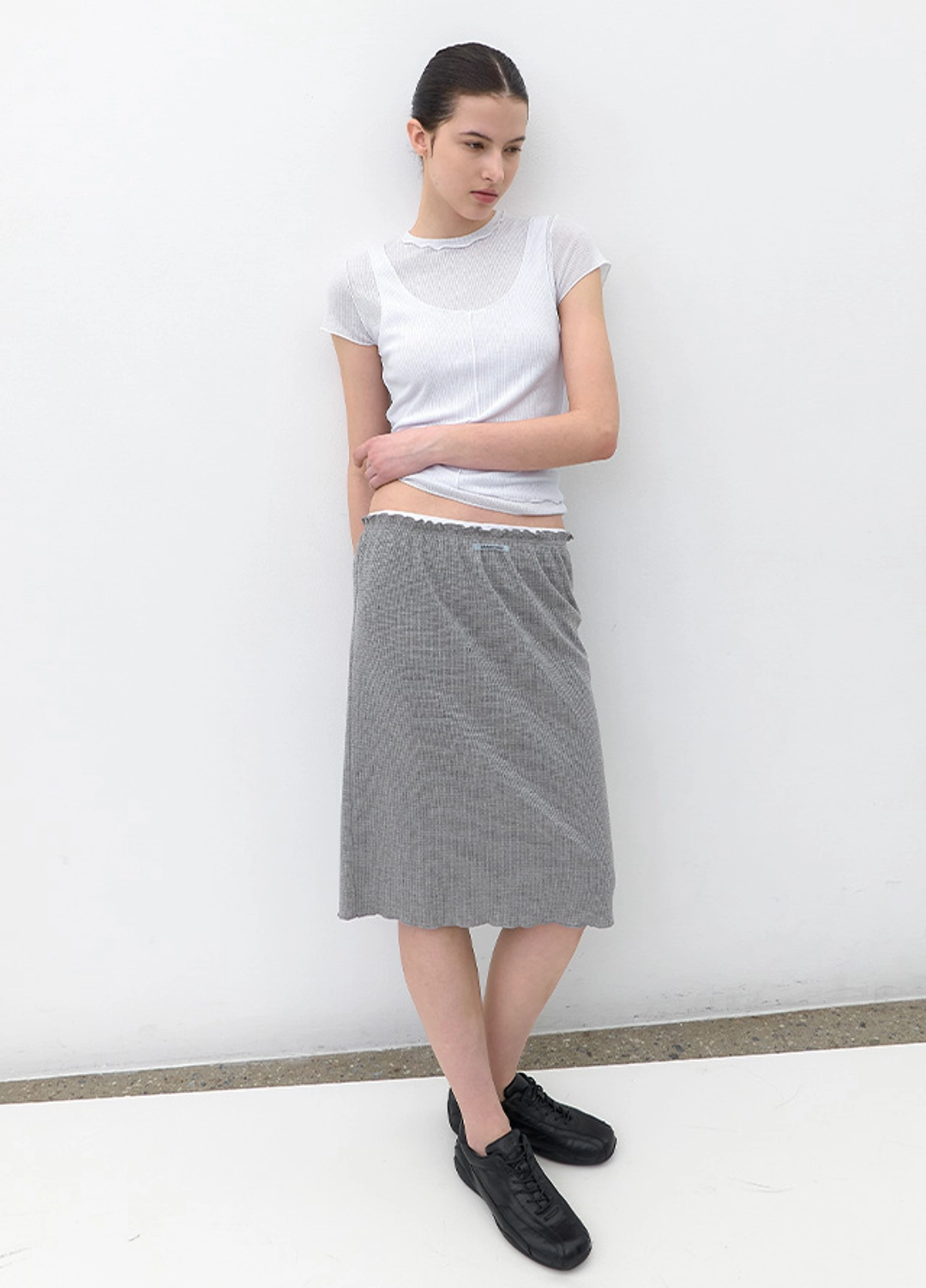 아뜰리에 나인 (SK-5106)AN DOUBLE WAIST WAFFLE MIDI SKIRT 상품 이미지 2