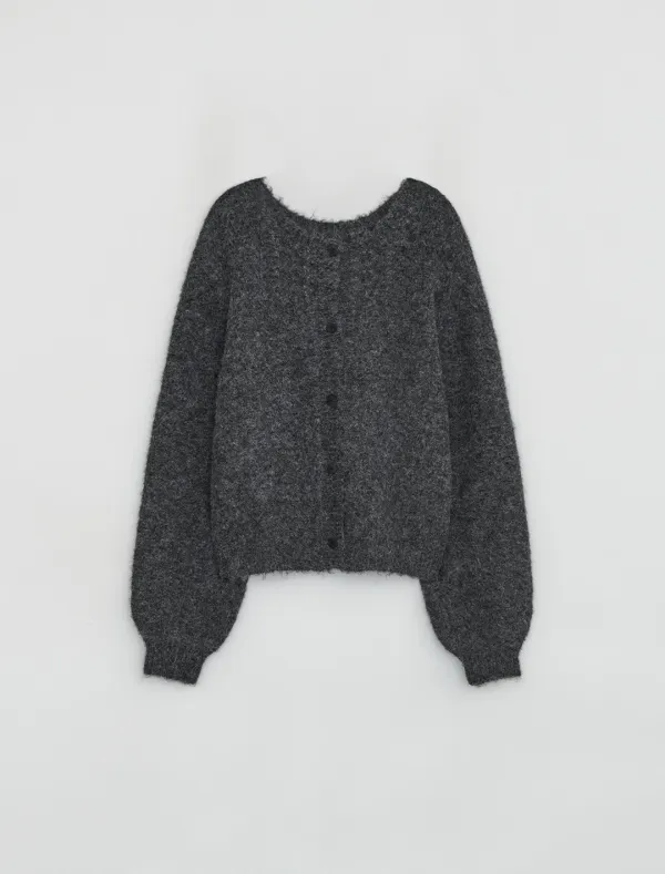 FLUFFY KNIT CARDIGAN [CHARCOAL]