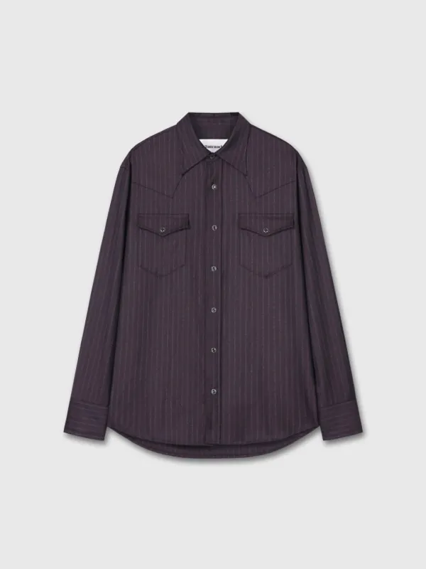 (W) STRIPED WOOL WESTERN SHIRT_ DARK BURGUNDY