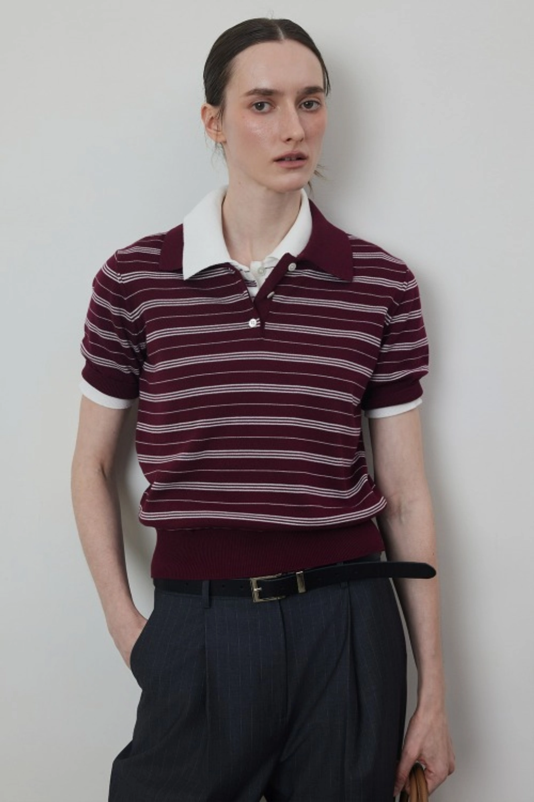 퀸스래빗 Striped Collar Half Sleeve Knit 상품 이미지 2